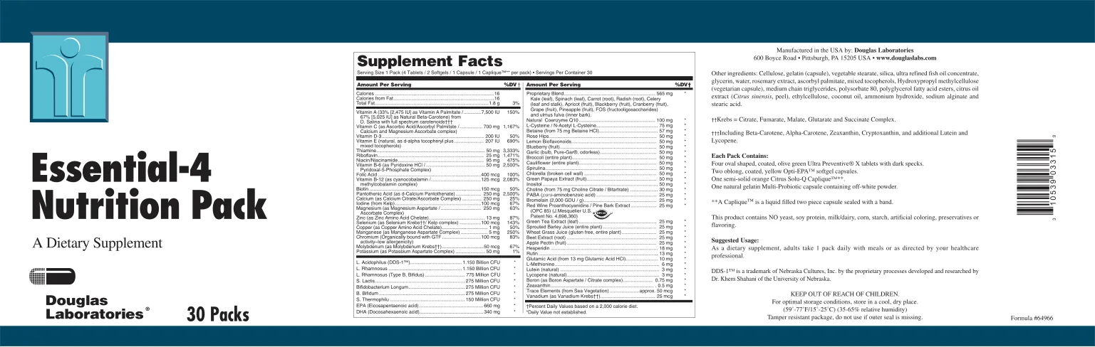 Label for Essential-4 Nutrition Pack
