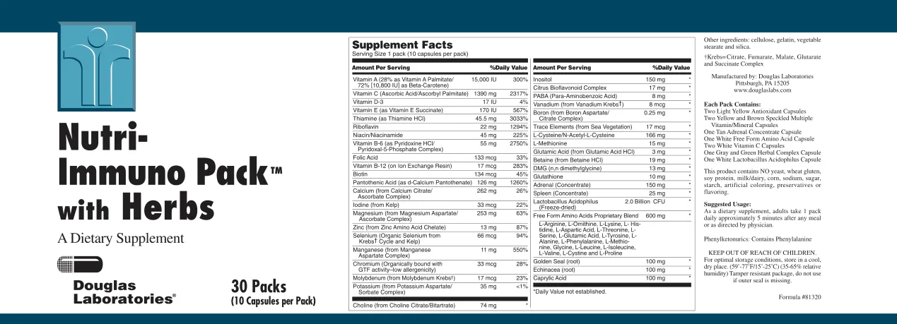 Label for Nutri-Immuno Pack With Herbs