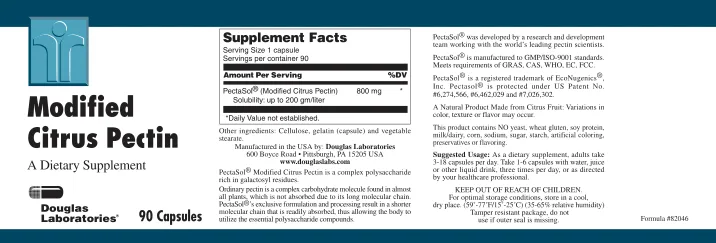 Label for Modified Citrus Pectin