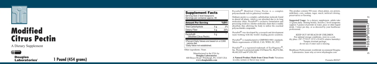 Label for Modified Citrus Pectin