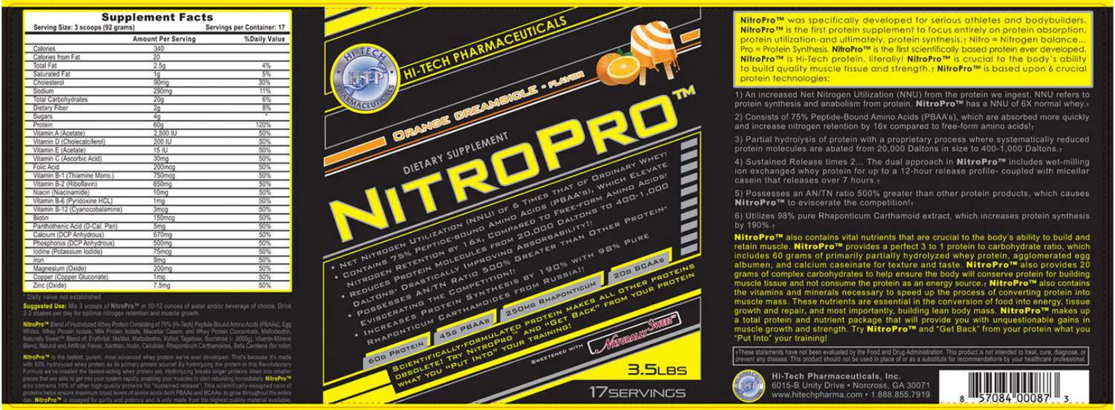 Label for NitroPro Orange Creamsicle - Flavor