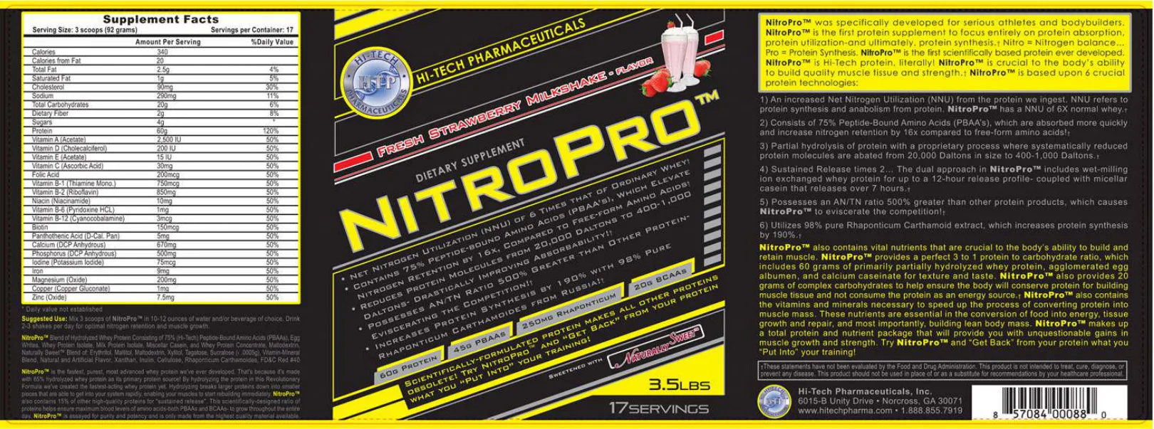 Label for NitroPro Fresh Strawberry Milkshake - Flavor