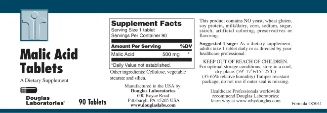 Label for Malic Acid Tablets
