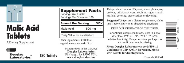 Label for Malic Acid Tablets