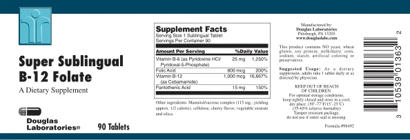 Label for Super Sublingual B-12 Folate