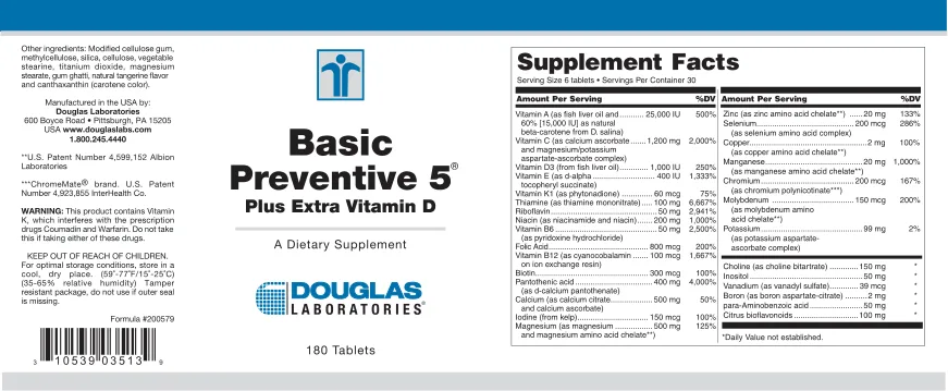 Label for Basic Preventive 5 Plus Extra Vitamin D