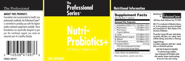 Label for Nutri-Probiotics+