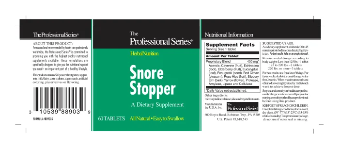 Label for HerbalNutrition Snore Stopper