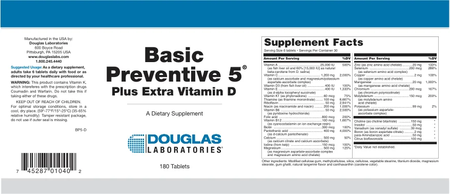 Label for Basic Preventive 5 Plus Extra Vitamin D