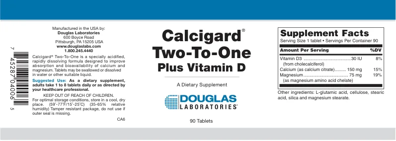 Label for Calcigard Two-to-One Plus Vitamin D