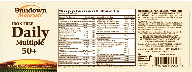 Label for Iron Free Daily Multiple 50+