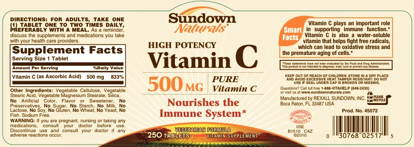 Label for High Potency Vitamin C 500 mg