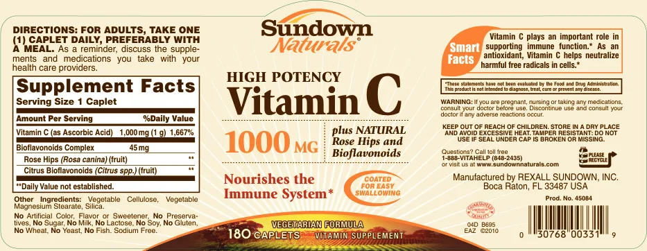 Label for High Potency Vitamin C 1000 mg