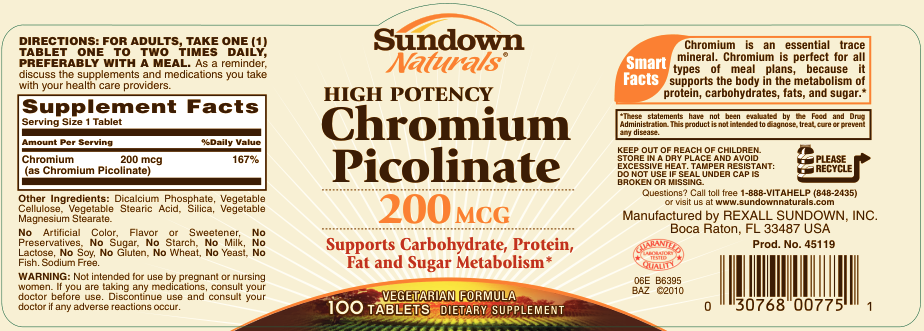 Label for Chromium Picolinate 200 mcg