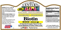 Label for Maximum Strength Biotin 800 mcg