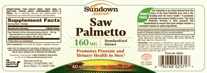 Label for Saw Palmetto 160 mg