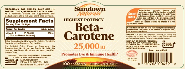 Label for Beta-Carotene 25,000 IU