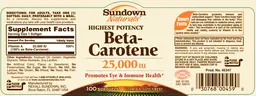 Label for Beta-Carotene 25,000 IU