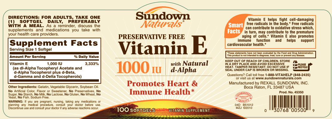 Label for Vitamin E 1000 IU