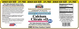 Label for Highly Absorbable Calcium Citrate +D Bonus Size