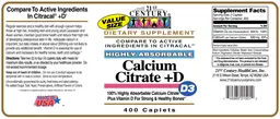 Label for Highly Absorbable Calcium Citrate +D Value Size