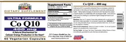 Label for Ultra Formula Co Q10 400 mg