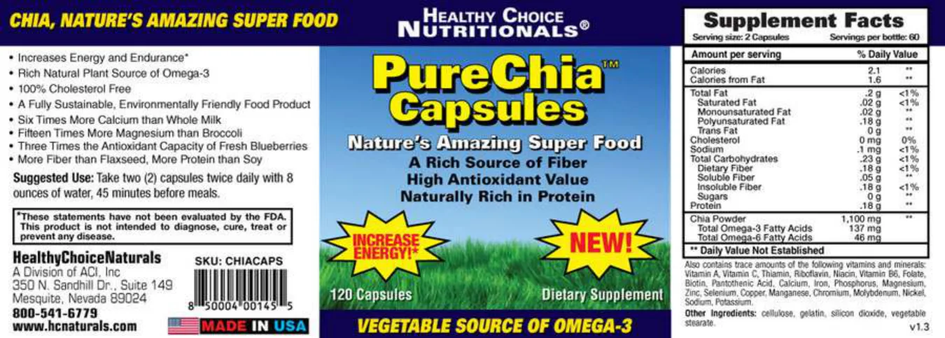 Label for PureChia Capsules