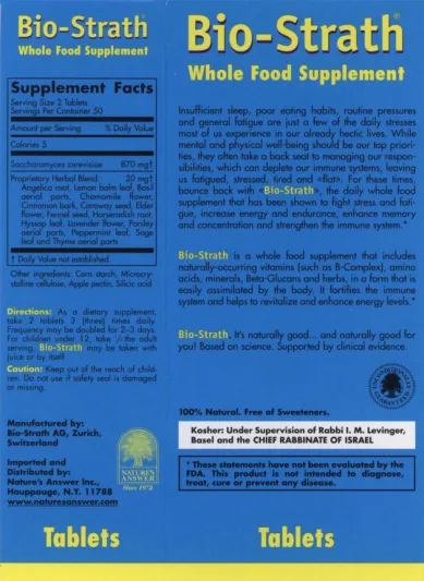 Label for Bio-Strath AG Tablets