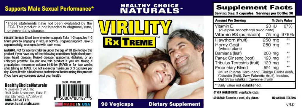 Label for Virility RxTreme