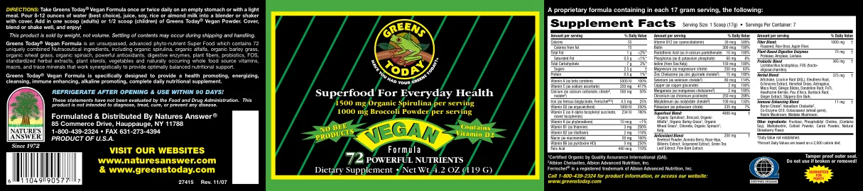 Label for Vegan Formula