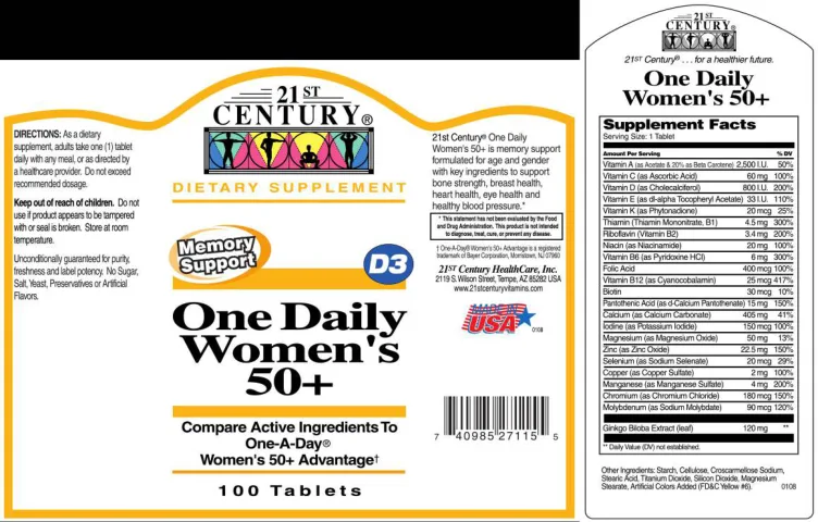 Label for One Daily Women's 50+