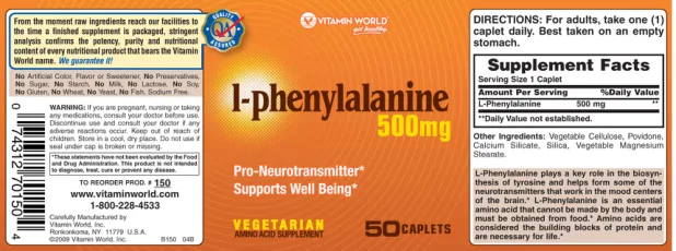 Label for L-Phenylalanine 500 mg