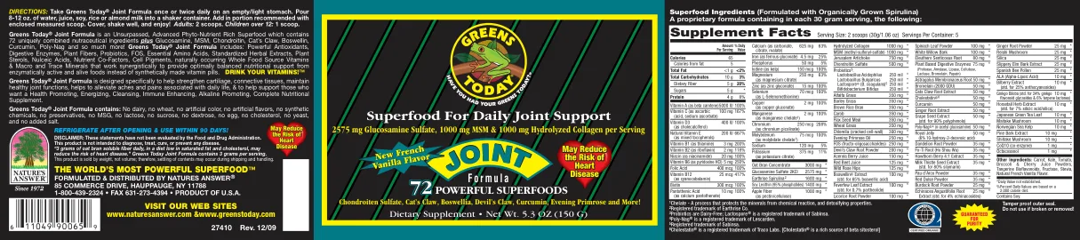 Label for Joint Formula French Vanilla Flavor