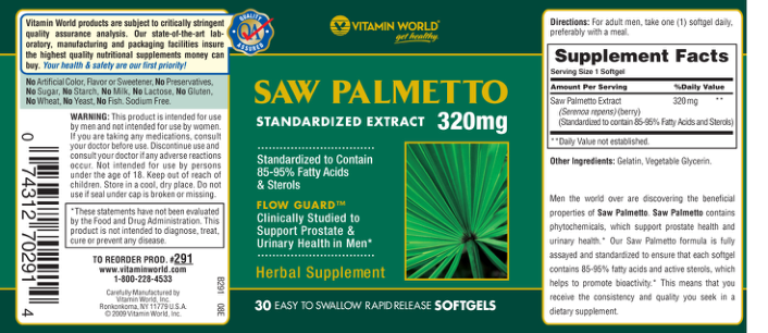 Label for Saw Palmetto 320 mg