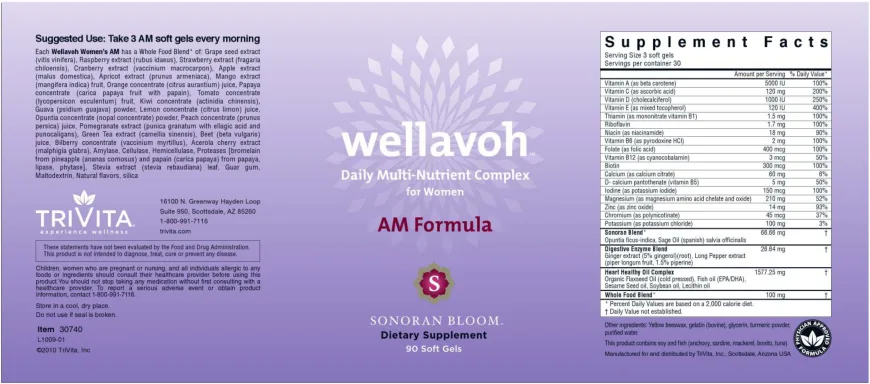 Label for Wellavoh Daily Multi-Nutrient Complex For Women AM Formula