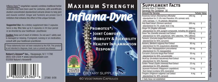 Label for Maximum Strength Inflama-Dyne