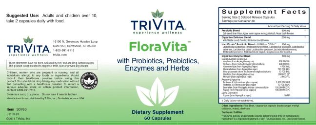 Label for FloraVita With Probiotics, Prebiotics, Enzymes And Herbs