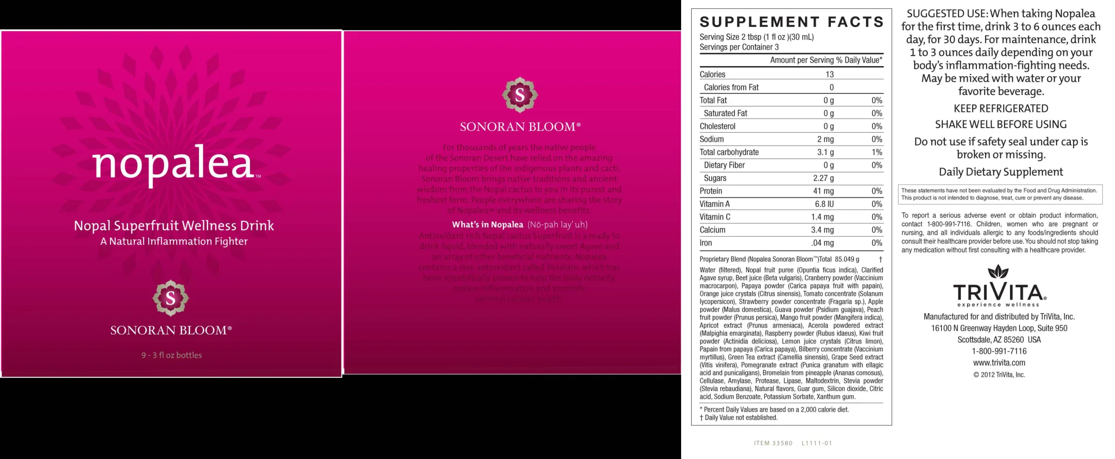 Label for Nopalea Nopal Superfruit Wellness Drink
