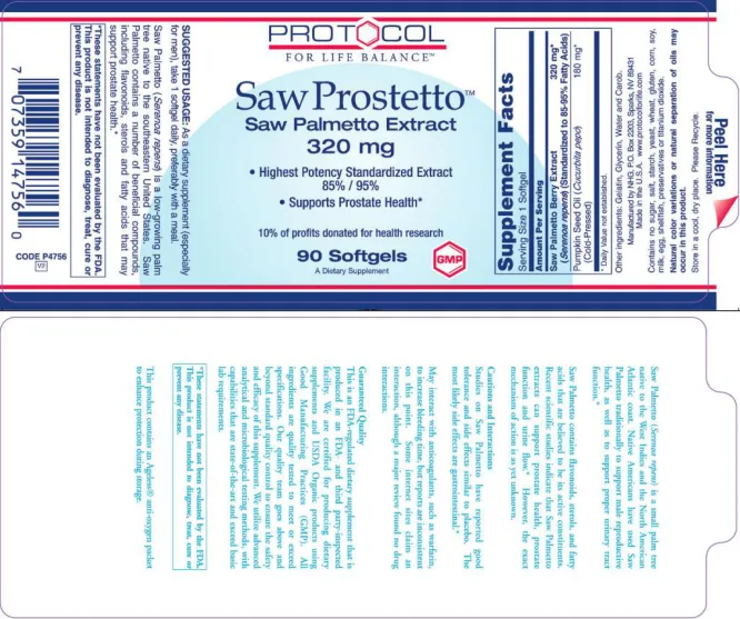 Label for Saw Prostetto Saw Palmetto Extract 320 mg