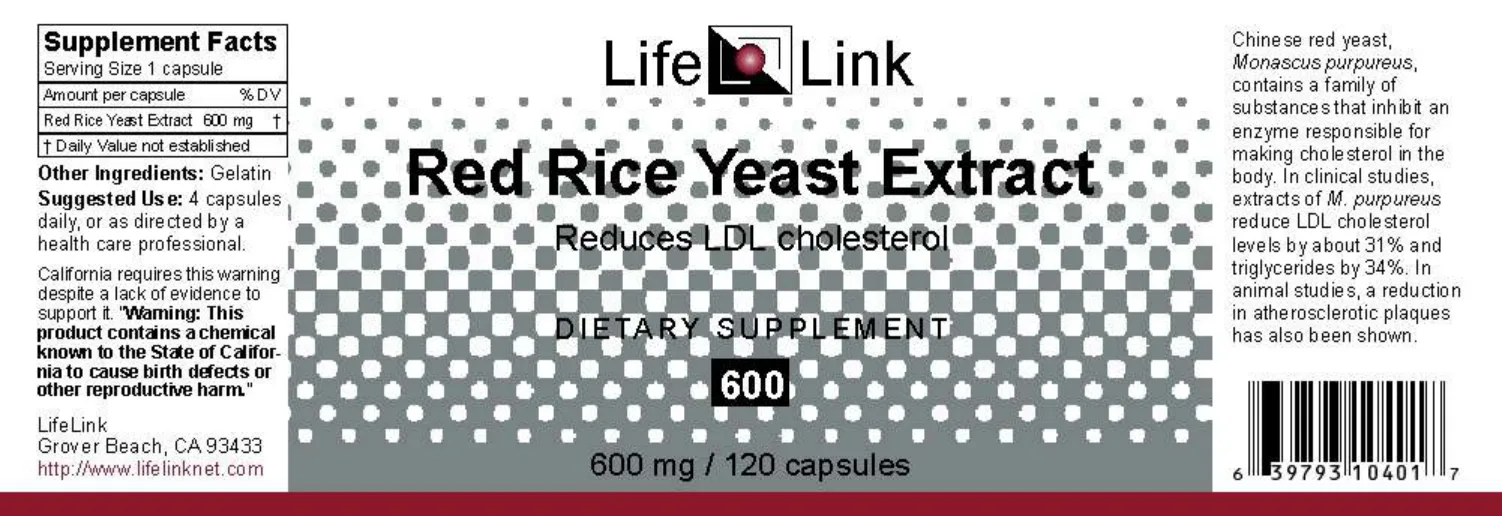 Label for Red Rice Yeast Extract 600