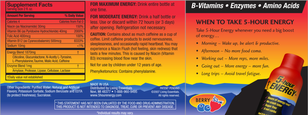 Label for 5-Hour Energy Berry