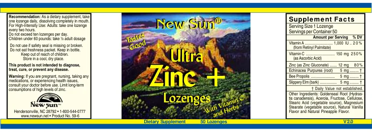 Label for Ultra Zinc + Lozenges