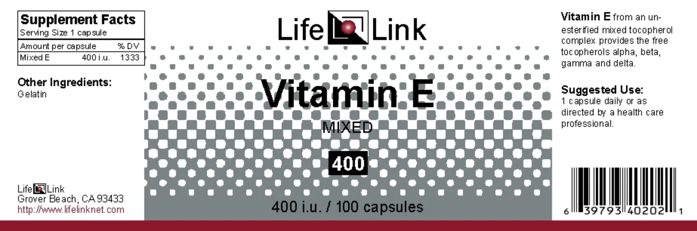 Label for Vitamin E Mixed 400