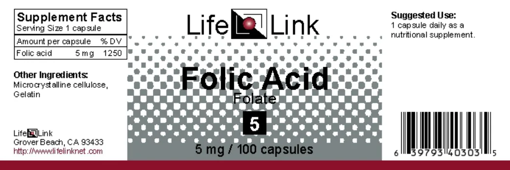 Label for Folic Acid Folate 5
