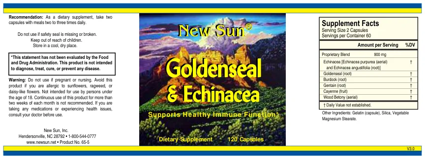 Label for Goldenseal & Echinacea