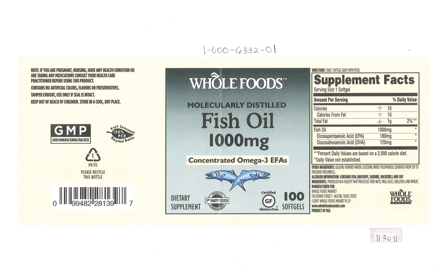 Label for Fish Oil 1000 mg