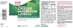 Label for Natural Calcium, Magnesium & Zinc USP
