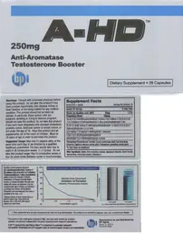 Label for A-HD 250 mg Anti-Aromatase Testosterone Booster