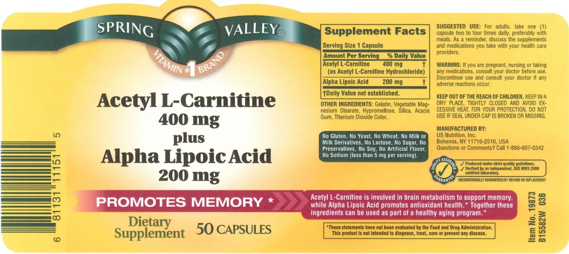 Label for Acetyl L-Carnitine 400 mg Plus Alpha Lipoic Acid 200 mg