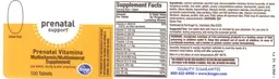 Label for Prenatal Support Prenatal Vitamins